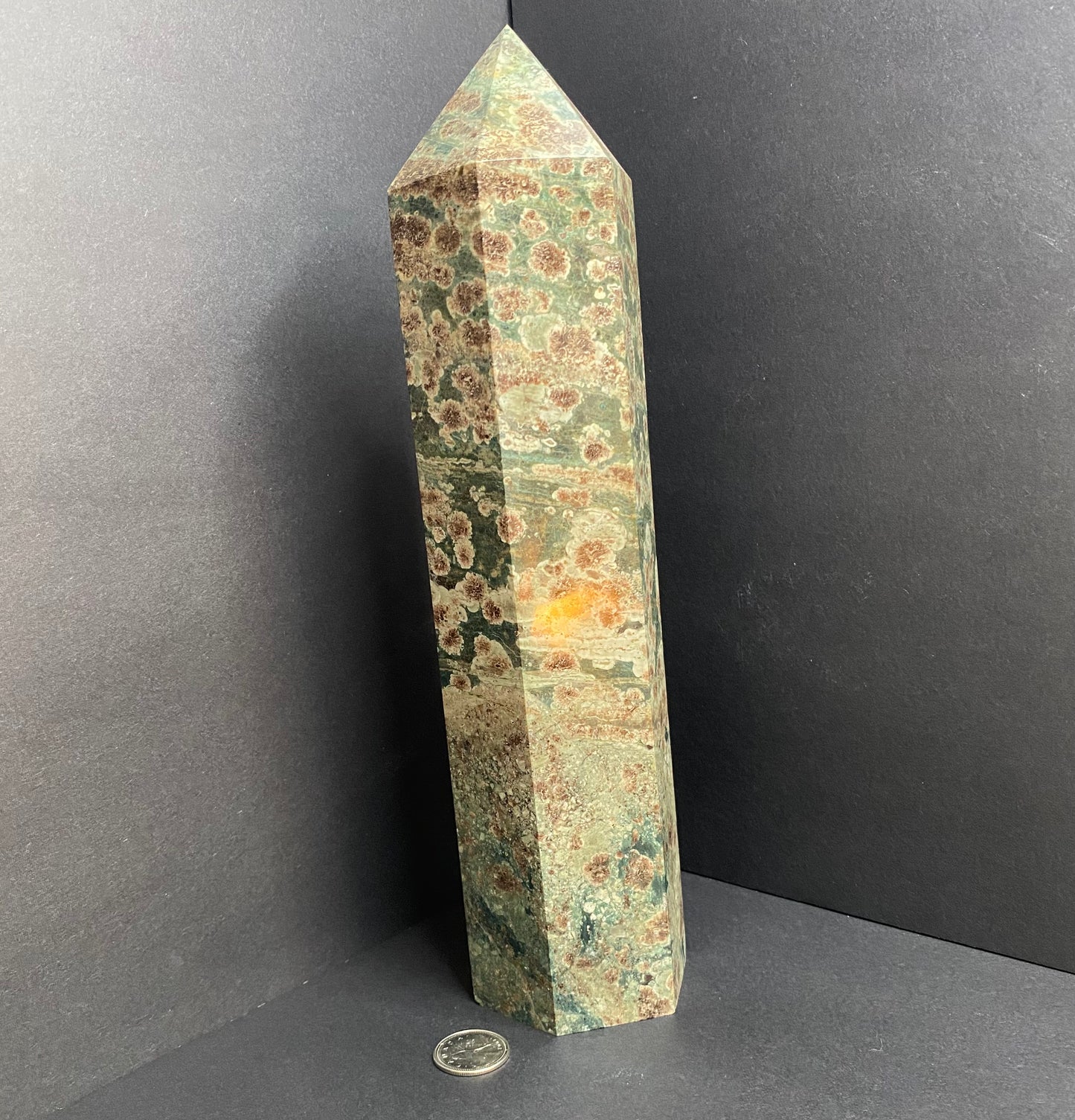 Huge Green Flower Agate Tower - Nymphs Nook