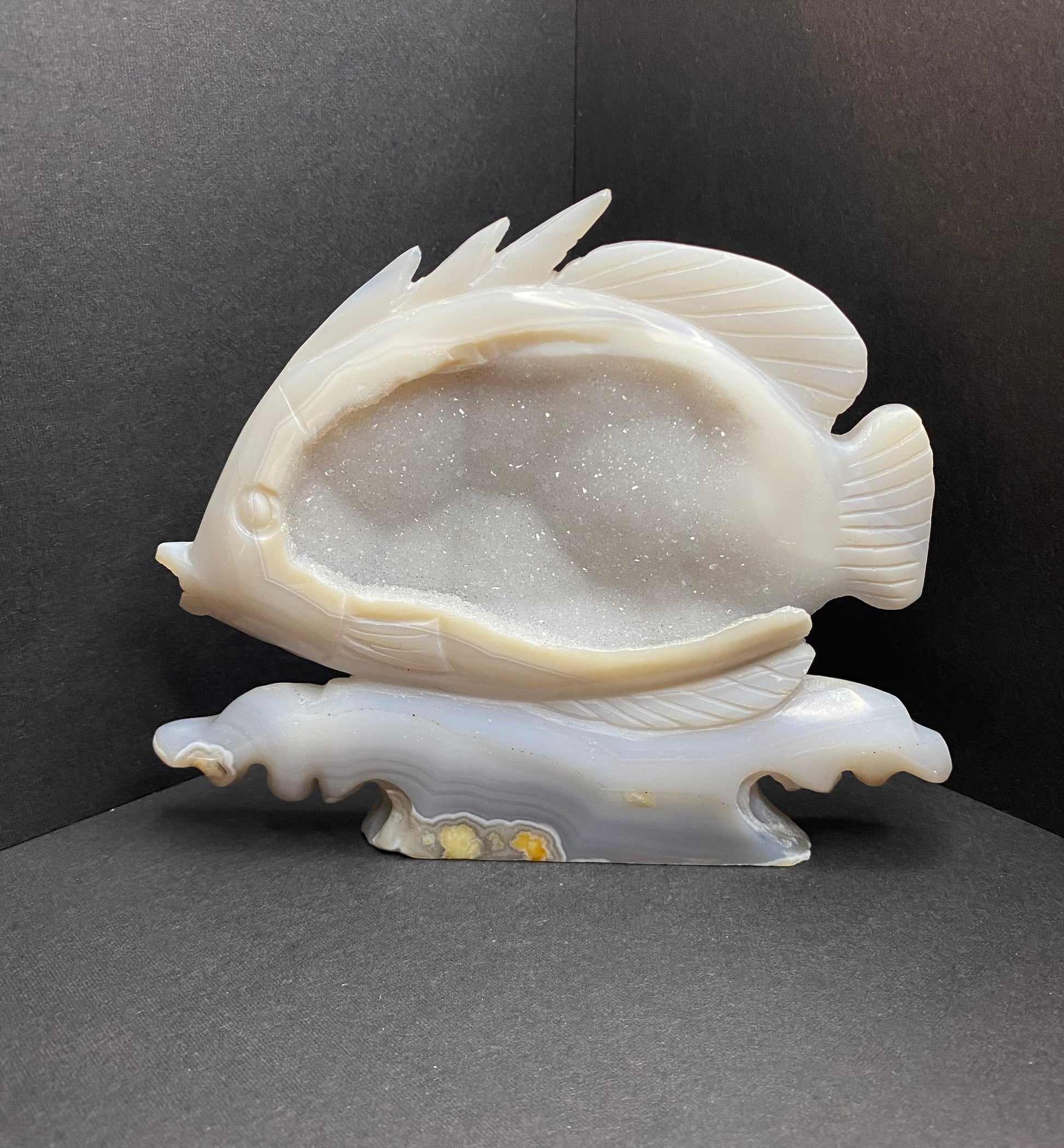 Agate Druzy Blue Lace Fish Carving - Nymphs Nook