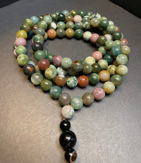 Ocean Jasper Mala Prayer Beads with Red Tassel - Nymphs Nook