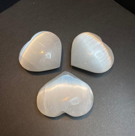 Selenite Satin Spar Polished Hearts - Nymphs Nook