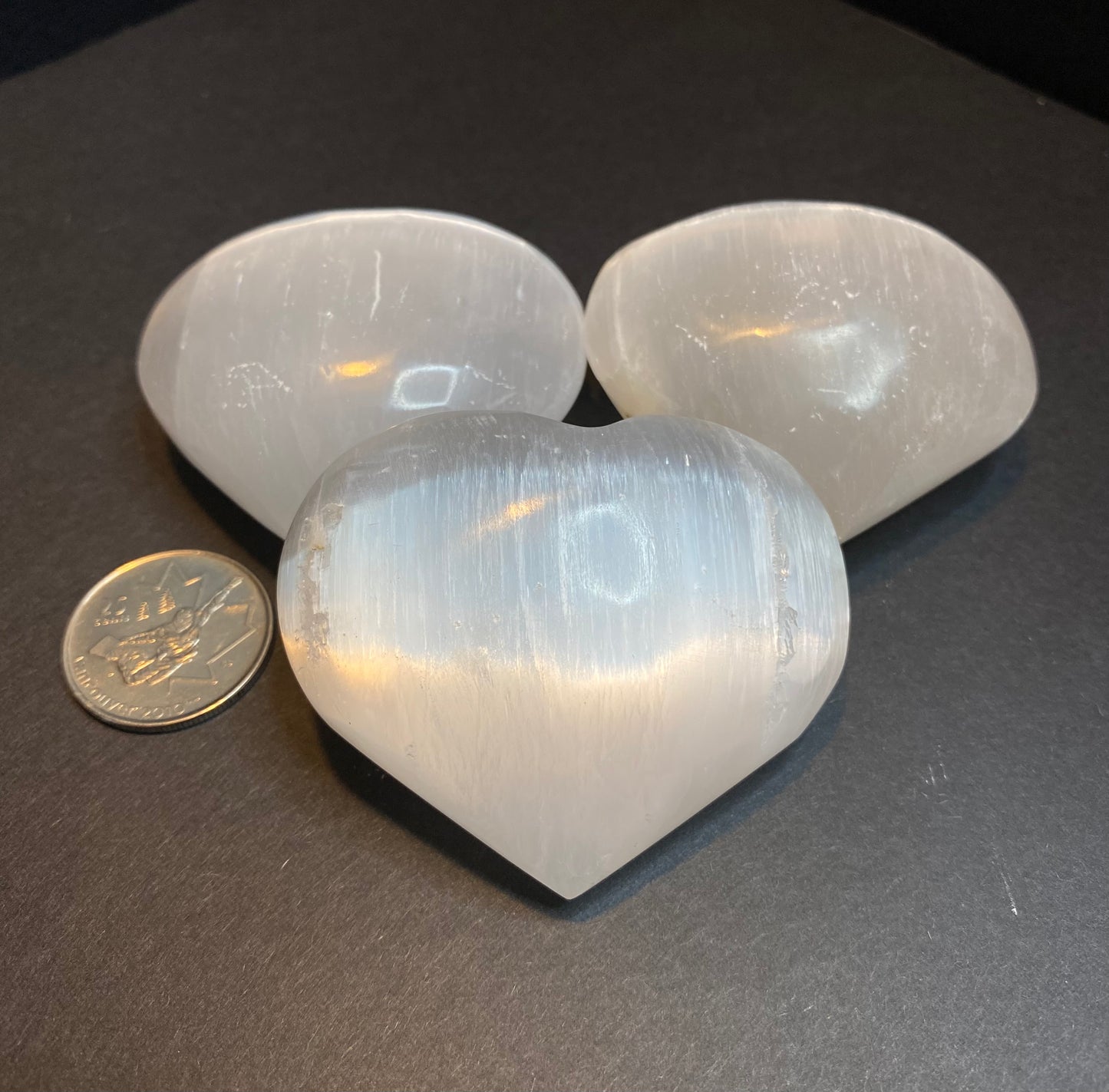 Selenite Satin Spar Polished Hearts - Nymphs Nook